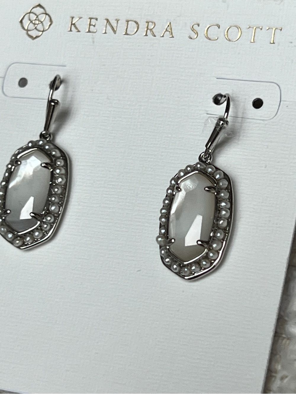 Kendra Scott White and Silver Elle-Style Drop Earrings